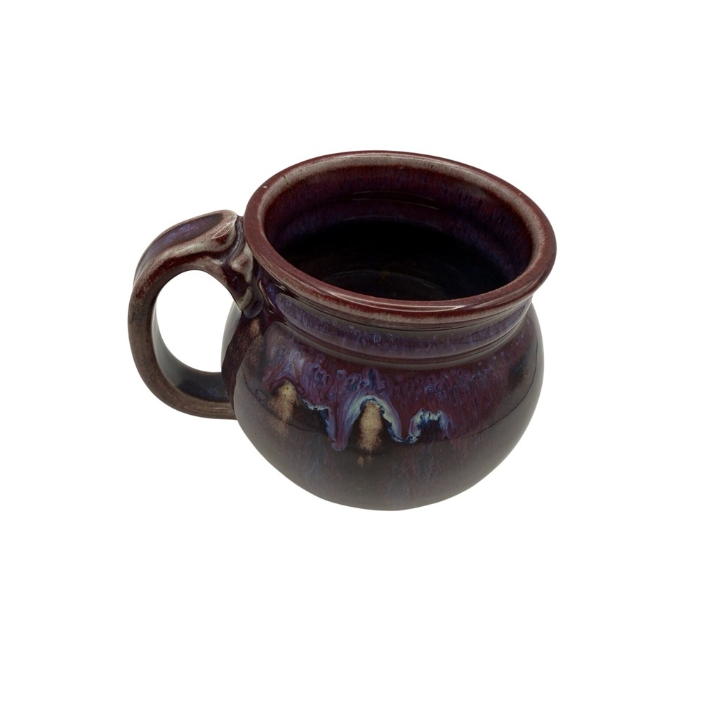 Signed Studio Pottery Mug hand thrown purple tone glaze artisan w/ handle